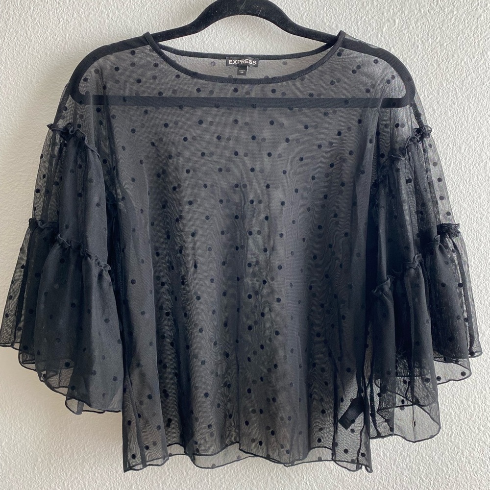 Express Black Mesh Flutter Top